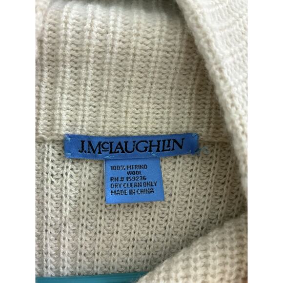 J Mclaughlin Poncho Wrap Poncho Cardigan OS 100% Merino Wool Knit Cream - Picture 3 of 5